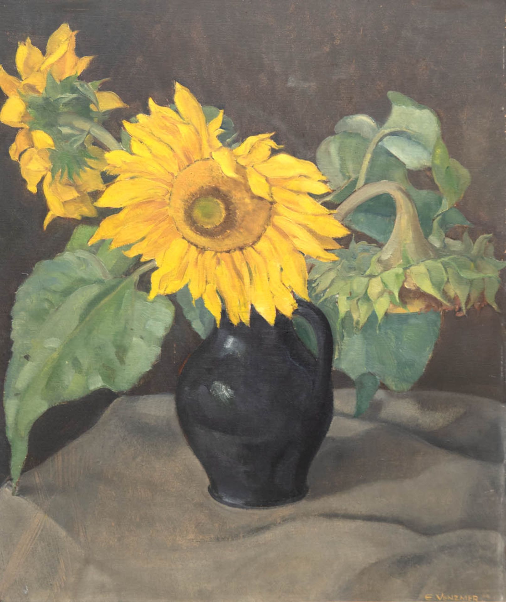 Venzmer, Erich (1893 Rostock-1975 Schwerin) "Sonnenblumen", Öl/Hf., sign. u.r., 63x50 cm,Rahmen (