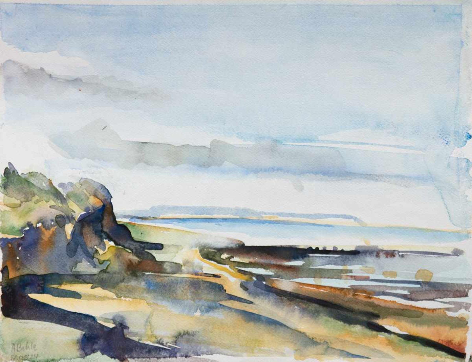 Behle, Alfred (1935-1997) "Blick aufs Meer", Aquarell, rückseitig Nachlaßstempel, 30x37,5cm
