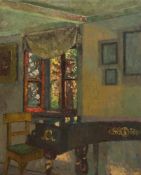 Impressionist "Musikzimmer", Öl/Lw., undeutl. sign. u.m., 66x50,5 cm