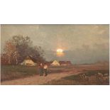 Reichert, Carl, Pseud. J. Loninger (1836-1918) "Abendliche Landschaft mit Bauernpaar",Öl/Mp.,