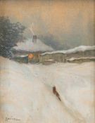 Meindl, Albert (1891-1967) "Winterlandschaft mit Fuchs", Öl/Mp., sign. u.r., 13x10 cm,Rahmen