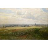 Holz, Albert (1884 Düsseldorf-1954 Düsseldorf) "Panoramablick über weite Felder auf eineStadt", Öl/