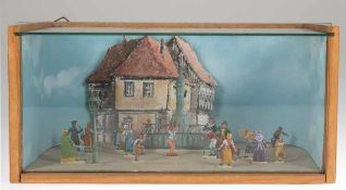 Diorama "Stadtszene", mit flachen Zinnfiguren, feine, detaillierte Bemalung, 15x16x31 cm,im