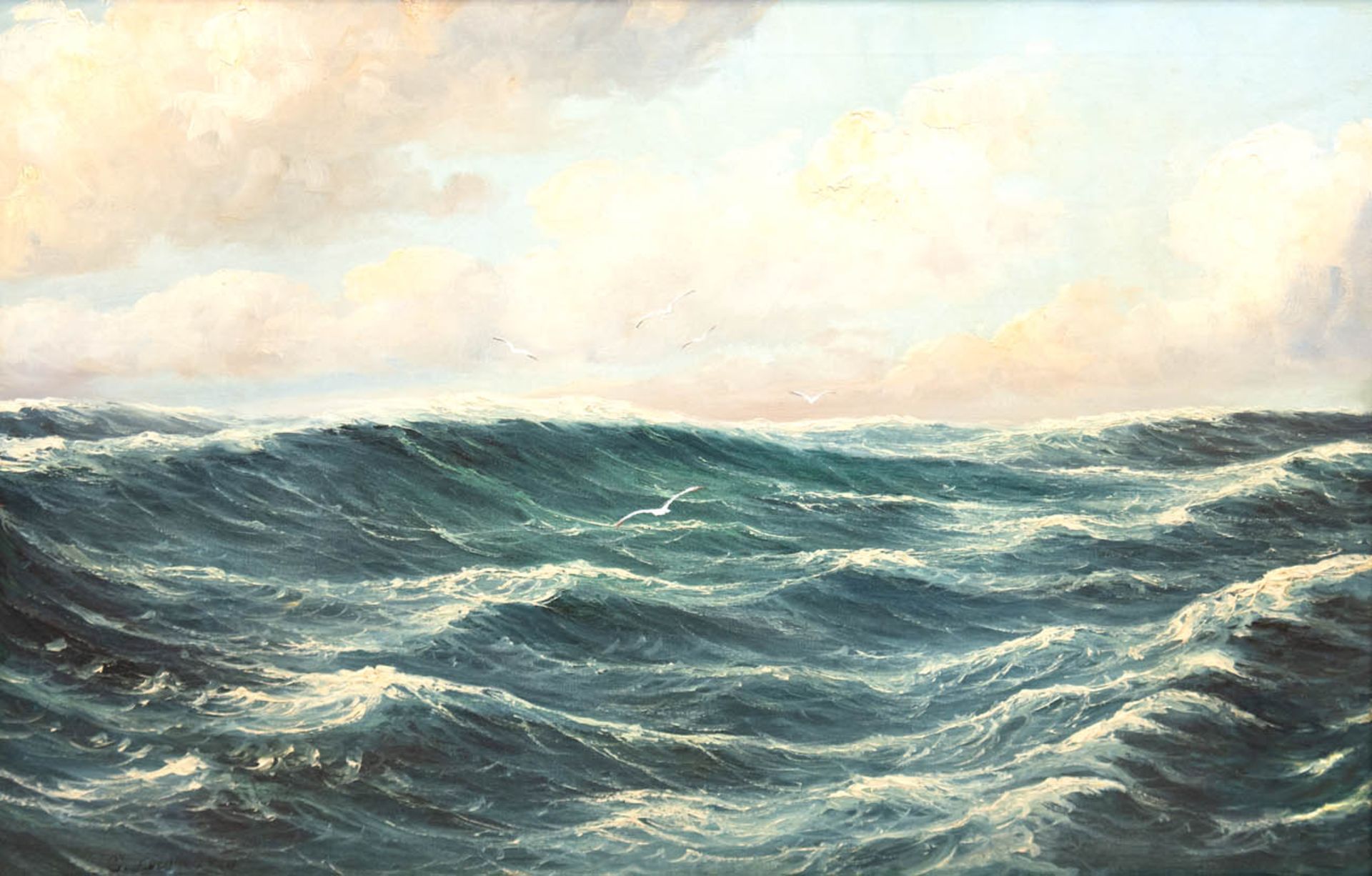 "Bewegtes Meer", Öl/Lw., undeutl. sign. u.l., 54x80 cm, Rahmen