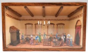 Diorama "Höfliche Darstellung", mit flachen Zinnfiguren, feine, detaillierte Bemalung,15,5x15x25 cm,