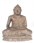 Buddha-Figur "Sitzender Buddha auf Lotusthron", Holz, H. 43,5 cm