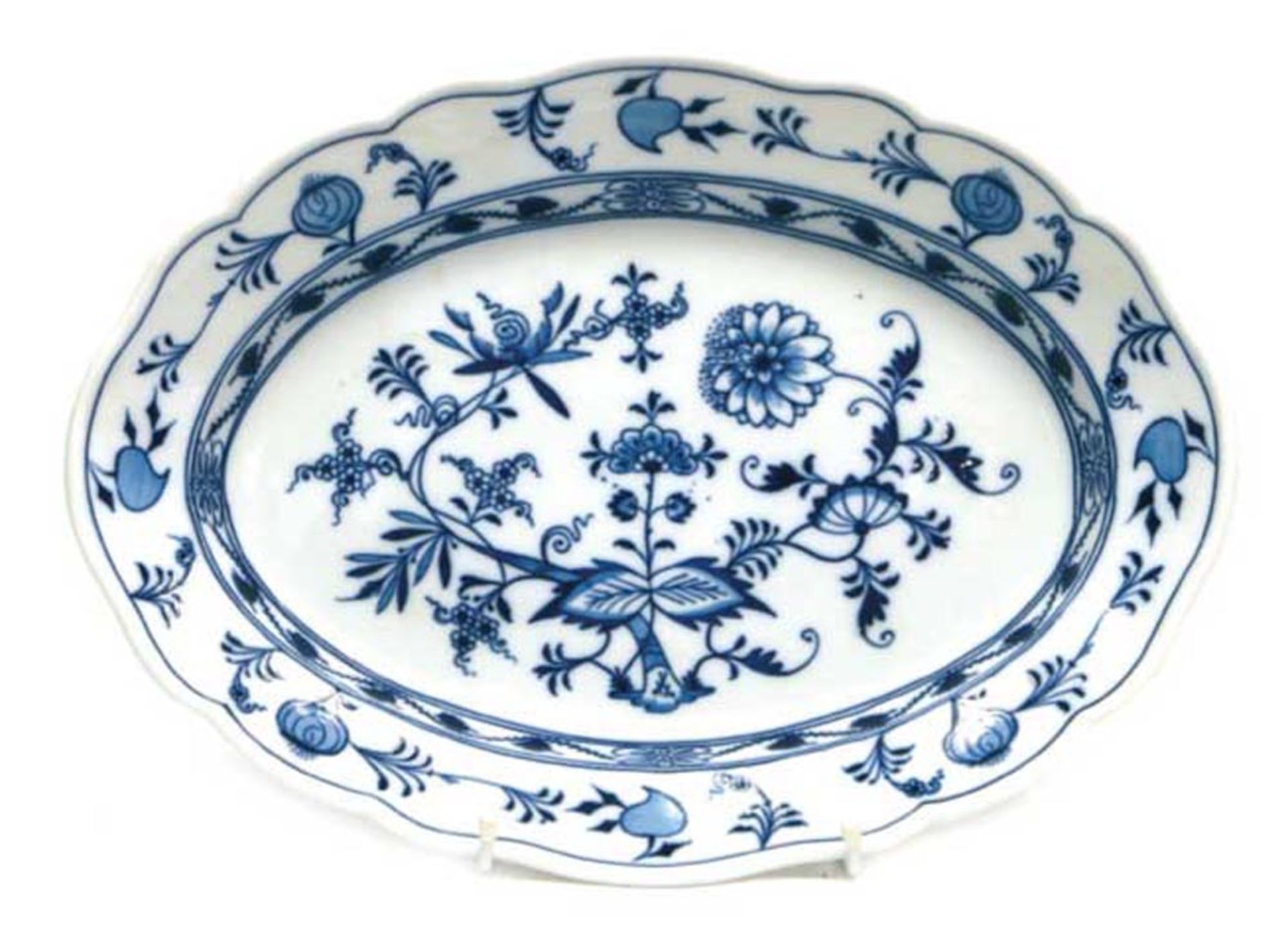 Meissen-Platte, oval, um 1900, Zwiebelmuster, Neuer Ausschnitt, 1. Wahl, L. 35,5 cm