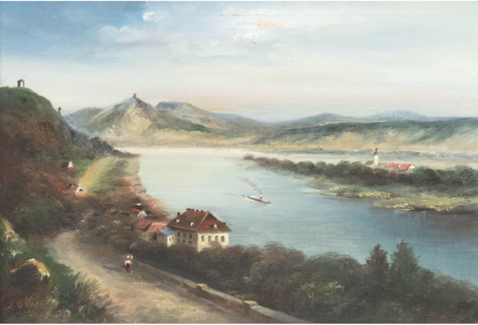 Geller, J. (Anfang 20. Jh.) "Rheinlandschaft", Öl/Lw., signiert und datiert '27, Farbabpl.o.m.,