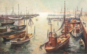 Kreibich, O. "Hafen von Hörnum auf Sylt", Öl/Hartfaser, sign. und bez. u.r., dat. '50,70x107 cm,