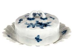 Meissen-Konfitüreschale, rund, vor 1860, Muschelrelief, blaue Blumen- und Insektenmalerei,2