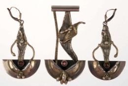 Schmuck-Set, 925er Silber, teilvergoldet, bestehend aus Paar Ohrhänger und Anhänger, jebesetzt mit 1