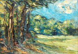 Französischer Maler "Parklandschaft", Öl/Spachteltechnik/Hartfaser, unsign., 30x41 cm,Rahmen