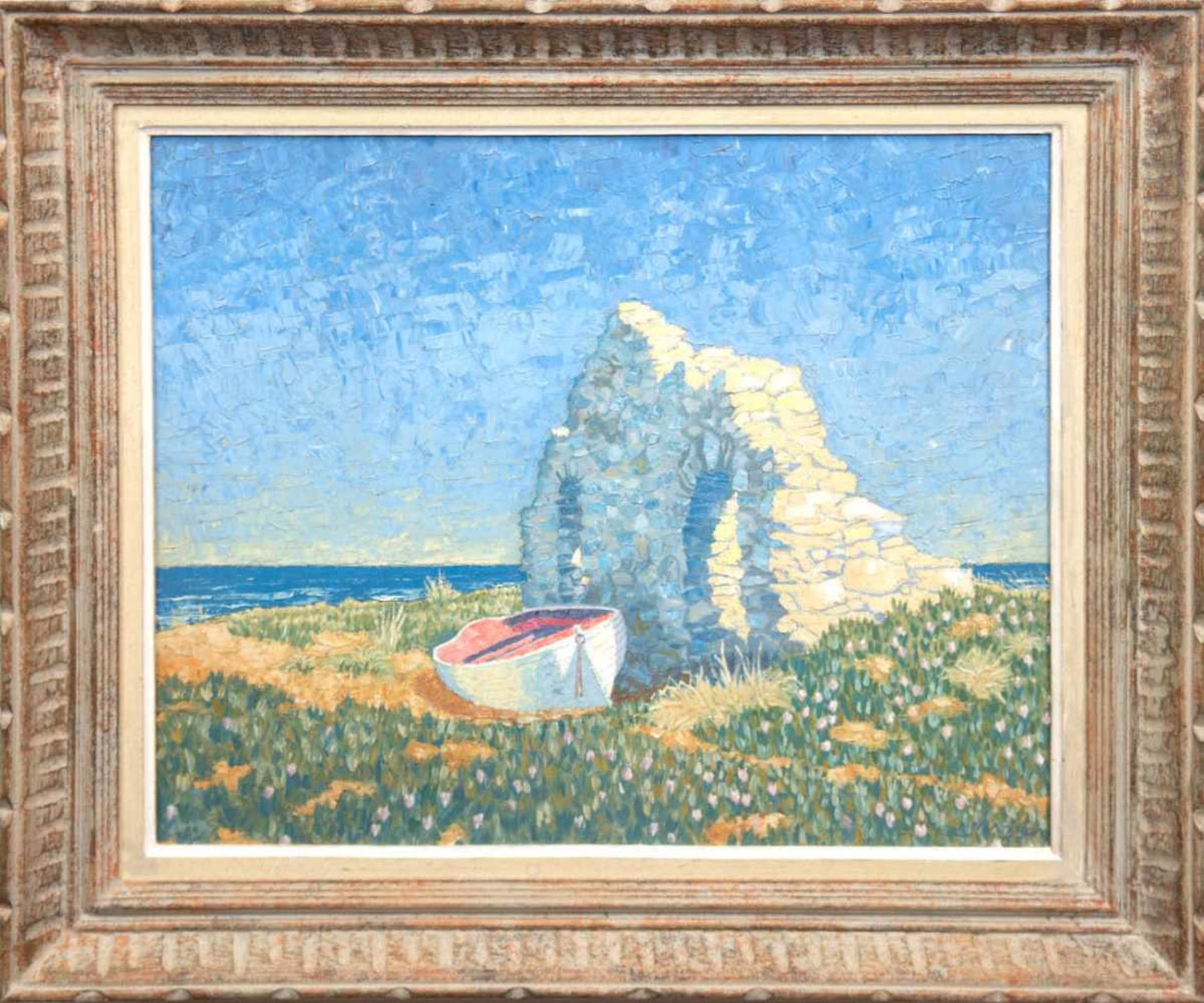 "Blick aufs Meer", Öl/Mp., undeutl. sign. u.r., 46x55 cm, Rahmen