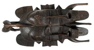 Afrikanische Tanzmaske, Holz, dunkel patiniert, H. 40,5 cm