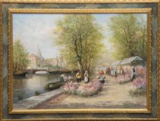 Stöver, Paula (1920 Bremen-) "Amsterdamer Blumenmarkt", Öl/Lw., sign. u.r., 61x80,5 cm,Rahmen