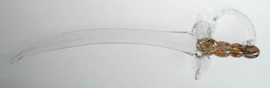 Glas-Degen, 50er Jahre, fablos, hohler Griff mit bunten Einschmelzungen, L. 59 cm