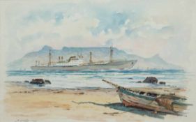 Clausen, Helmut (1913-1963) "Schiff vor Küste", Aquarell, sign. u.l., 50x35 cm, imPassepartout