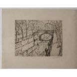 Hübner, Ulrich (1872 Berlin-1932 Neubabelsberg/Berlin) "Stadtbrücke über Fluß", Radierung,27x20,5