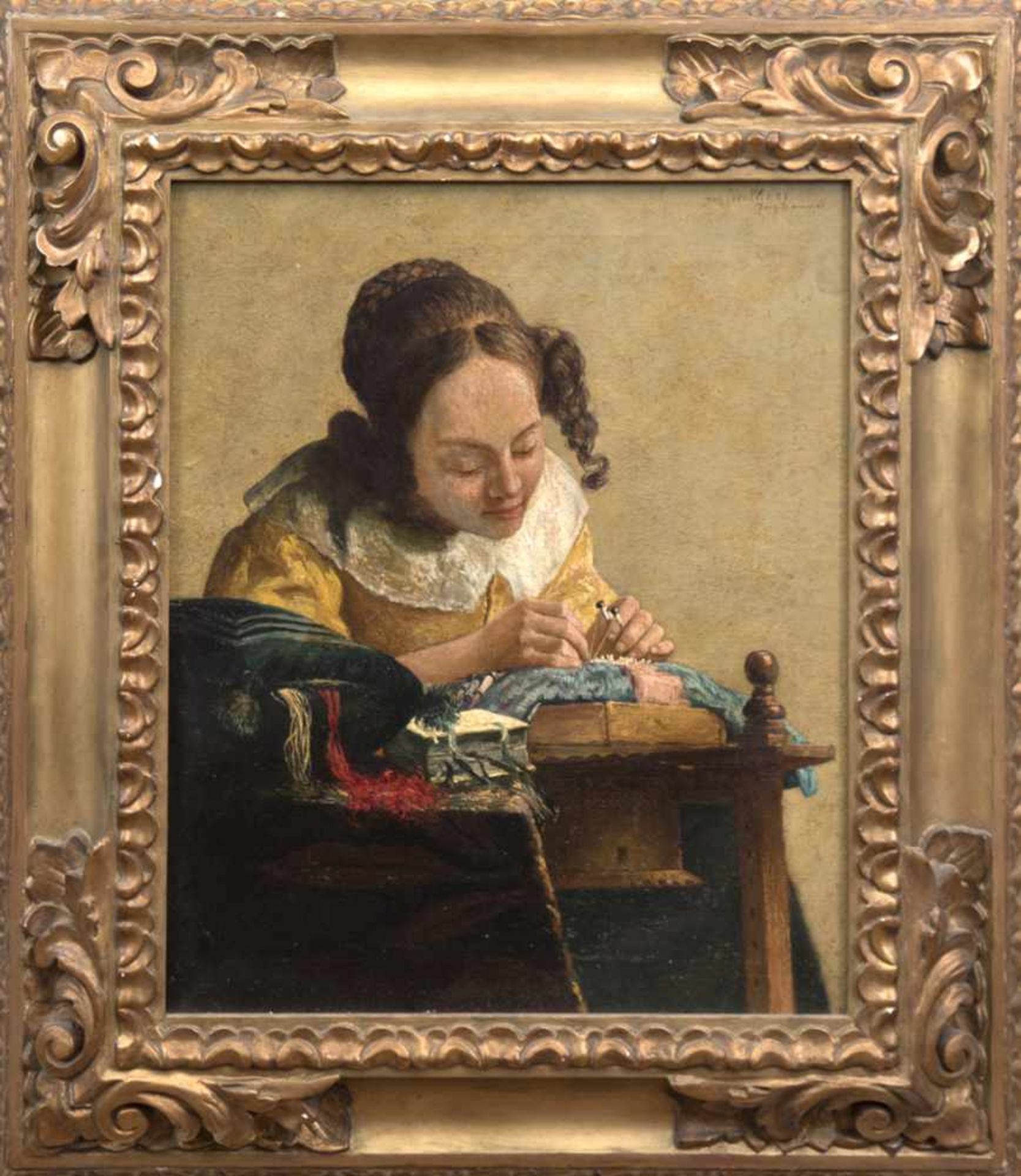 Sommer, Jörg (1881-?) "Die Spitzenklöpplerin", Kopie nach J. Vermeer, Öl/Lw., sign. o.r.,56x45 cm,