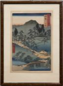 Hiroshige, Ando (1797-1858 Japan) "Ueno in Iganokuni", Grafik, verso. bezeichnet,29,5x19,5 cm,