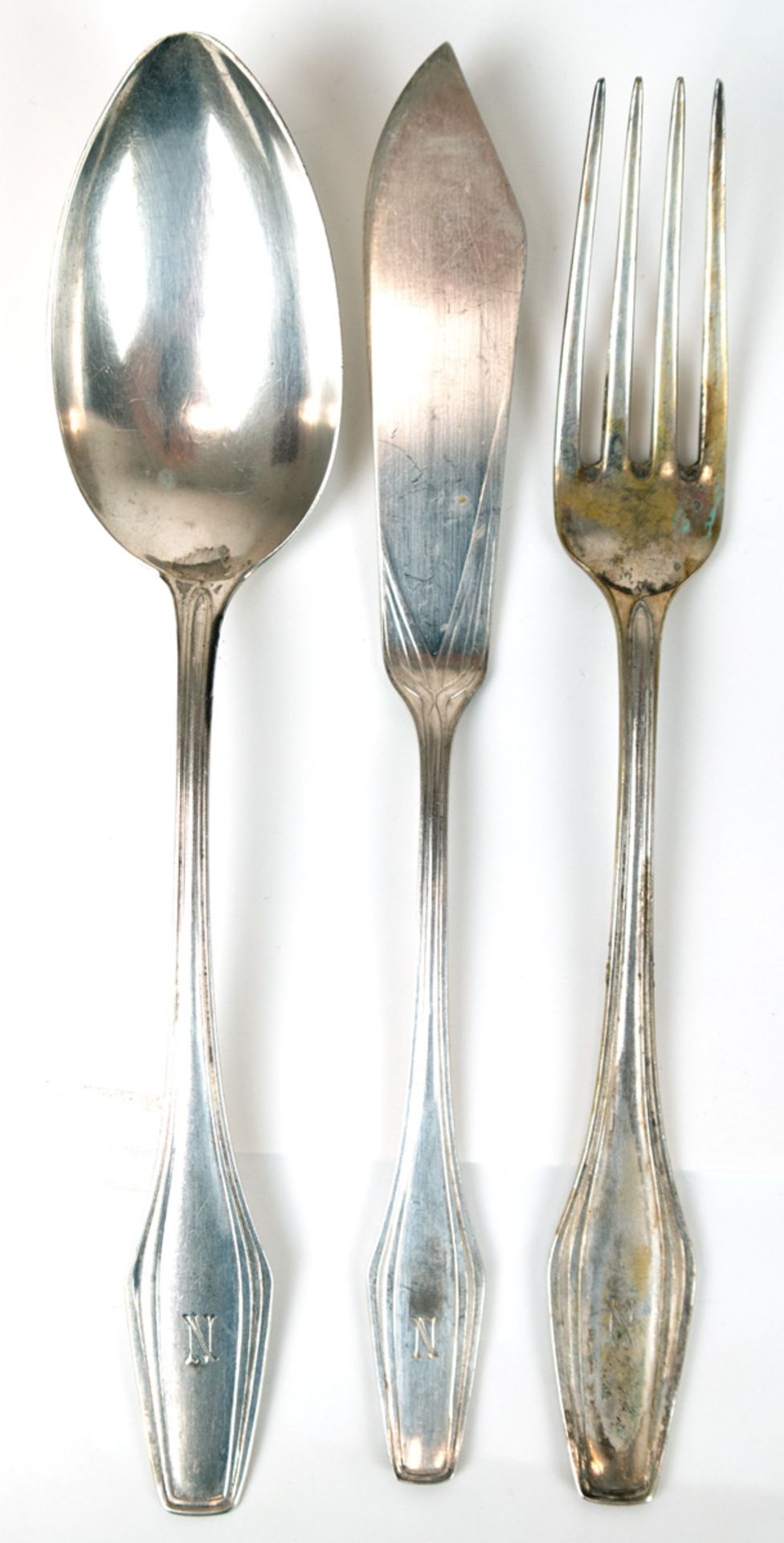 Jugendstil-Besteck für 6 Personen, 18-teilig, 800er Silber, Wilkens, bestehend aus 6Fischmessern, - Bild 2 aus 3