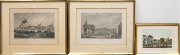 3 Grafiken "Der Markt in Rostock", Litho., Poppel u. Kurz, 18x24,5 cm, im Passepartouthinter Glas