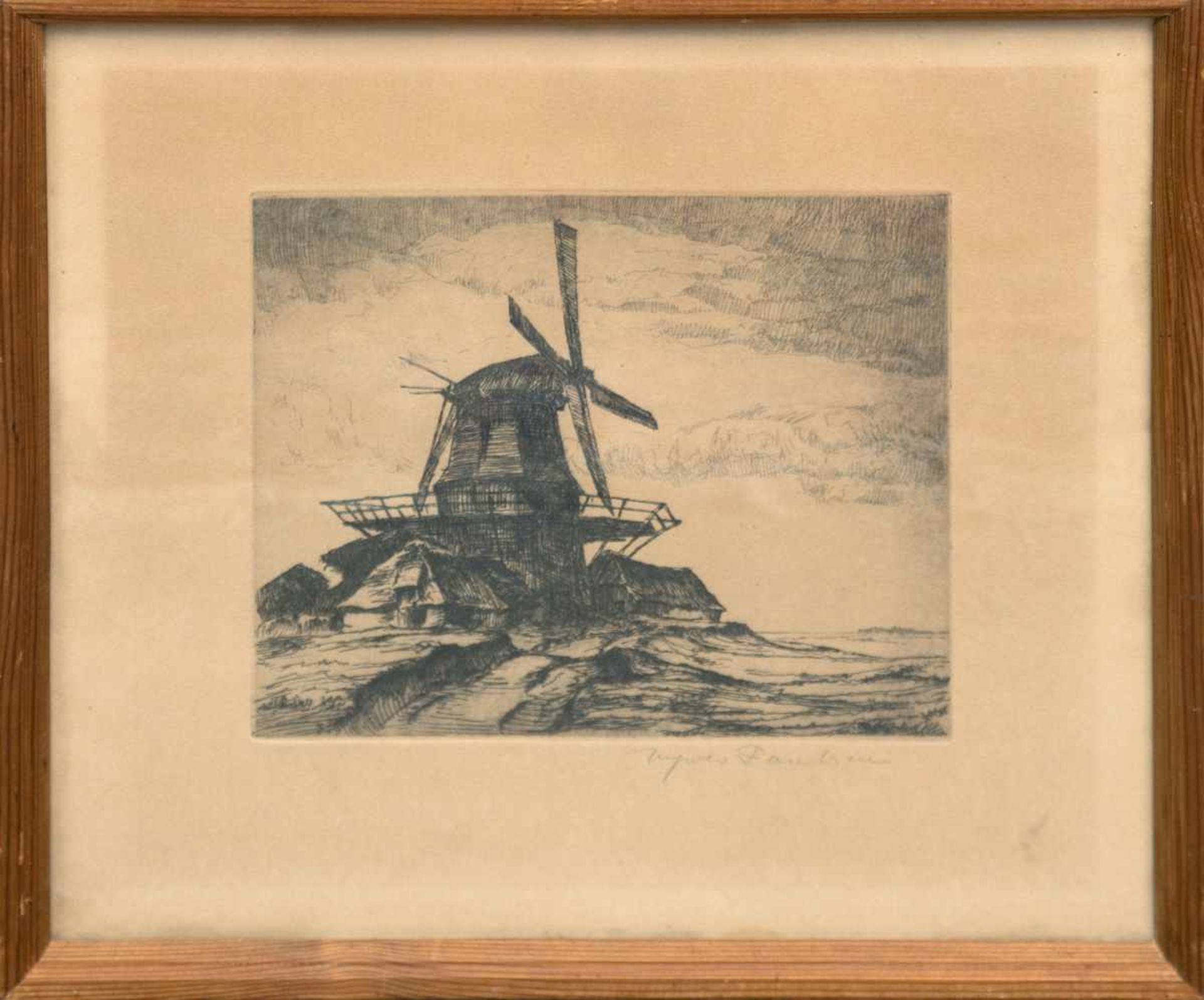Paulsen, Ingwer (1883 Ellerbeck-1943 Halebüll) "Windmühle", Radierung, handsign. u.r.,19x21 cm,