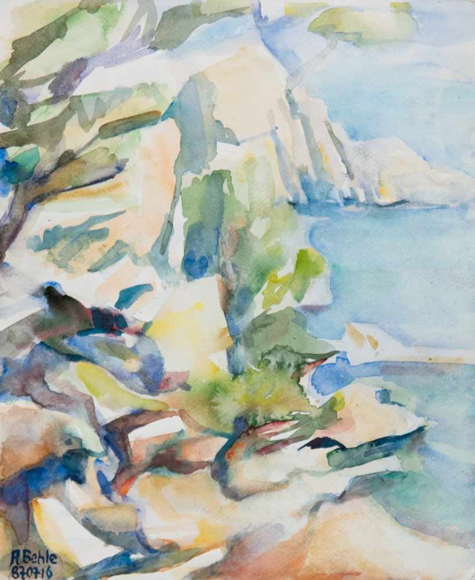 Behle, Alfred (1935-1997) "Felsenküste", Aquarell, sign. u.l. mit laufender Nummer,rückseitig