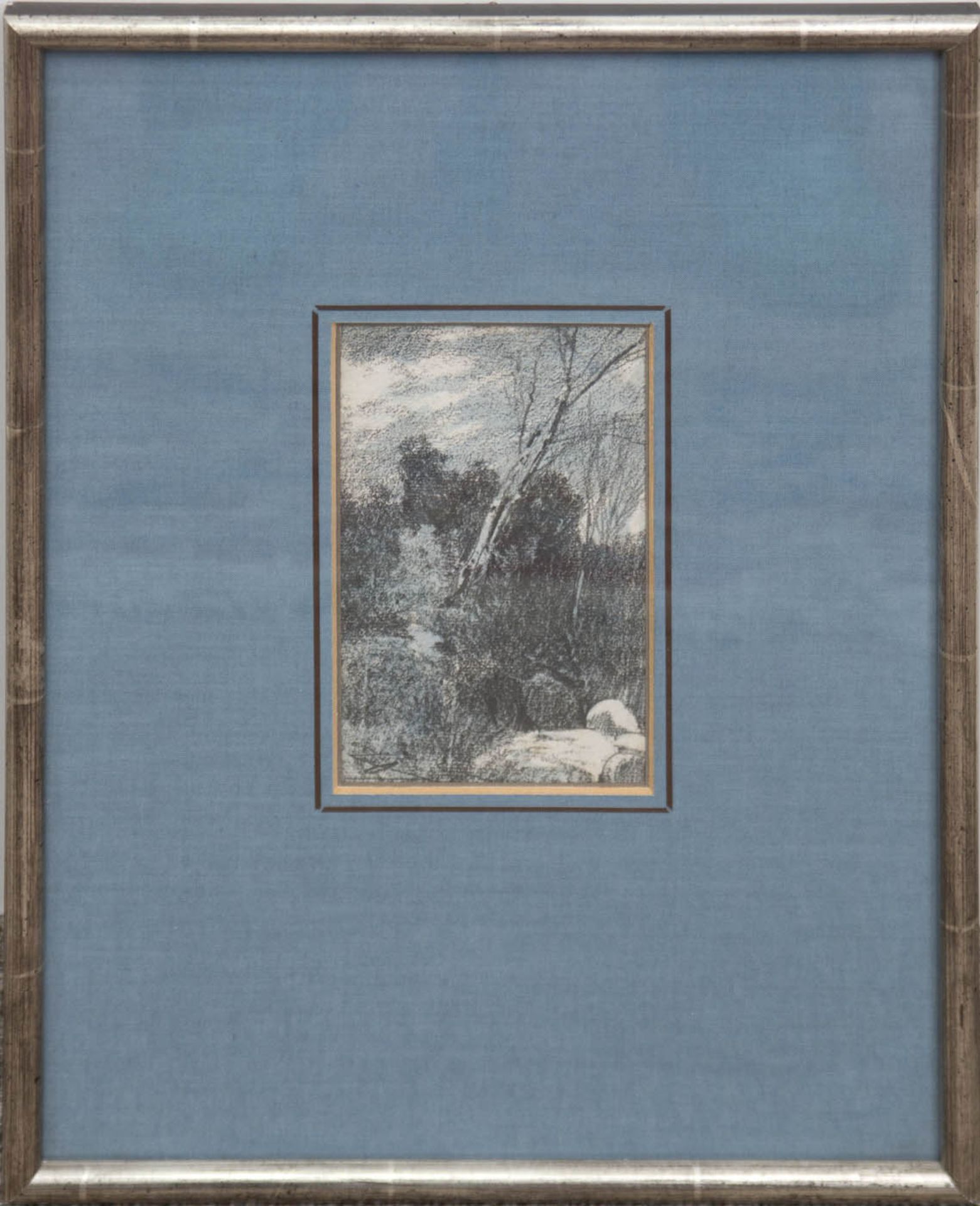 Seitz, Otto (1846 München-1912 ebenda) "Landschaft mit Bäumen", Kohlezeichnung, verso. mitWidmung