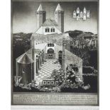 "Monasterium S.Petri AP.Goslariam..", Freimaurer-Grafik, undeutl. handsign. u.r. und dat.1983, mit