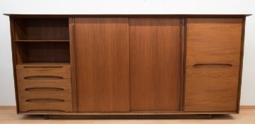 Vintage-Sideboard, Dänemark 60er Jahre, Teakholzfurnier, 4-türiger Korpus mit 4Schubfächern und 2