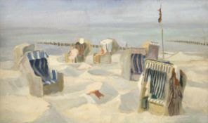 Rautenberg, Christian Friedrich (1906 Hamburg-1979 ebenda) "Strandkörbe am Ostseestrand",Öl/Hf.,