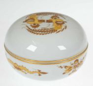 Meissen-Deckeldose, Reicher Drache, gelb, gold schattiert, Goldrand, 1. Wahl, Dm. 12,5 cm