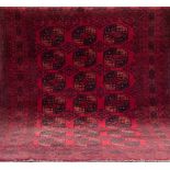 Alter Afghan, rotgrundig mit durchgehendem, gleichbleibendem Muster, guter Zustand,255x205 cm