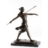 Bronze-Figur "Amazone mit Speer", Nachguß 20. Jh., bez. "R. Leger", braun patiniert,Gießermarke "J.