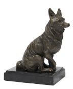 Bronze-Figur "Sitzender Fuchs", Nachguß 20. Jh., signiert "Wick", braun patiniert,Gießermarke "J.B.