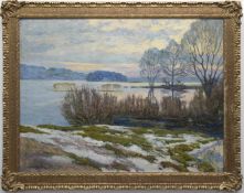 Herrmann, Willy (1895 Berlin-1963 ebenda) "Februarmorgen am Stößelsee", Öl/Lw., sign. u.r.und