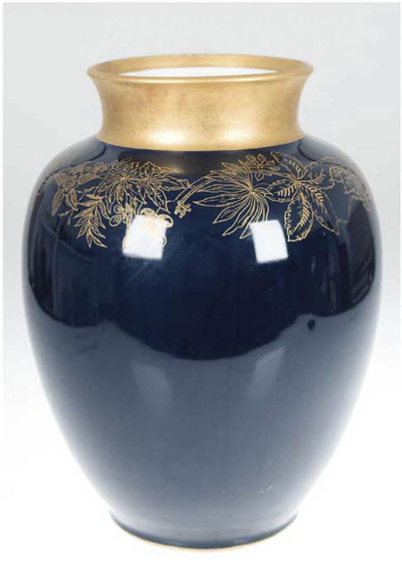 Große Vase, Ilmenau, kobaltblau mit Goldstaffage, H. 40 cm