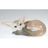 LLadro-Figur "Wüstenfuchs mit Jungem", Porzellan, Manufaktur Lladro, Spanien, Ohren best.,H. 8 cm,