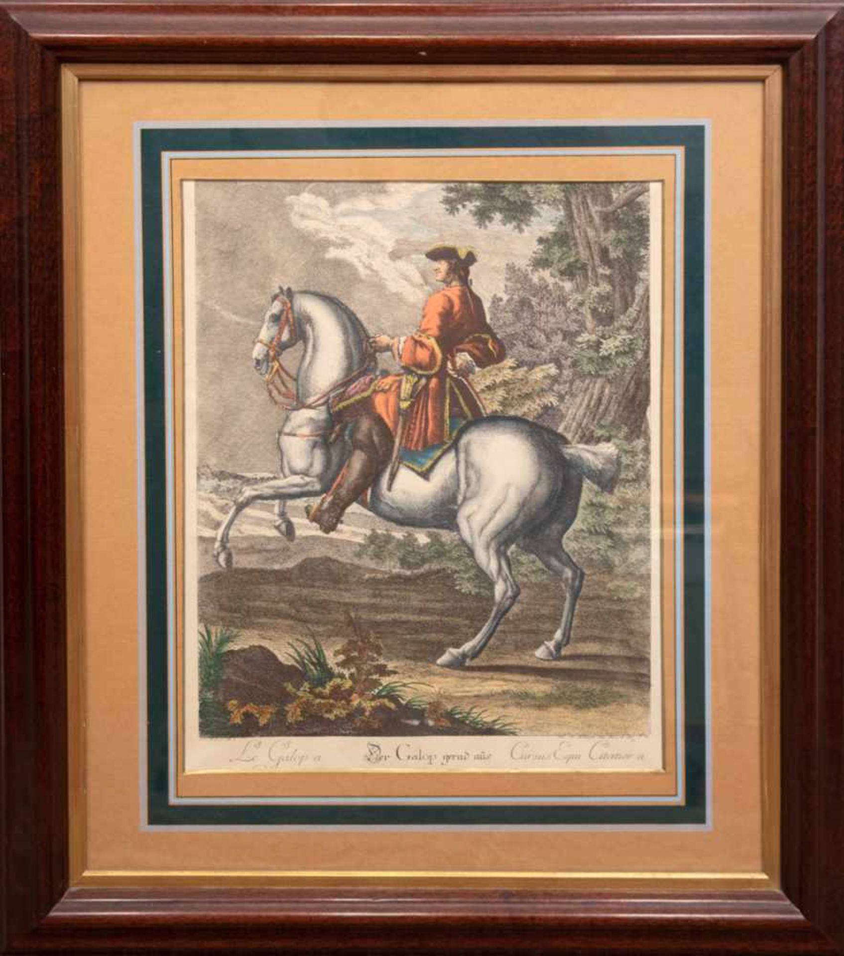 Ridinger, Johann Elias (1698 Ulm-1767 Augsburg) "Der Galop gerad aus", kolor. Kupferstich,19. Jh.,