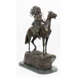 Kauba, Carl (1865 Wien-1922 ebenda) "Indianer auf Pferd", Bronze, braun patiniert, aufgrüner