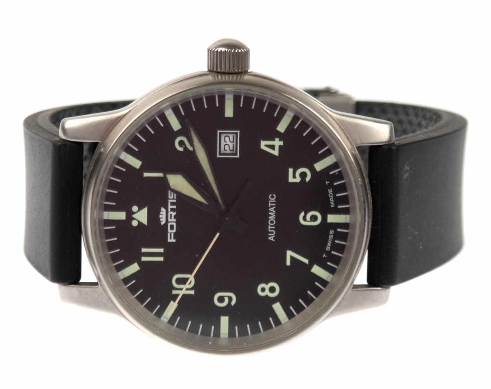 Armbanduhr "Fortis", Pilot Classic, Automaticwerk, schwarzes Zifferblatt mit Datumanzeige,