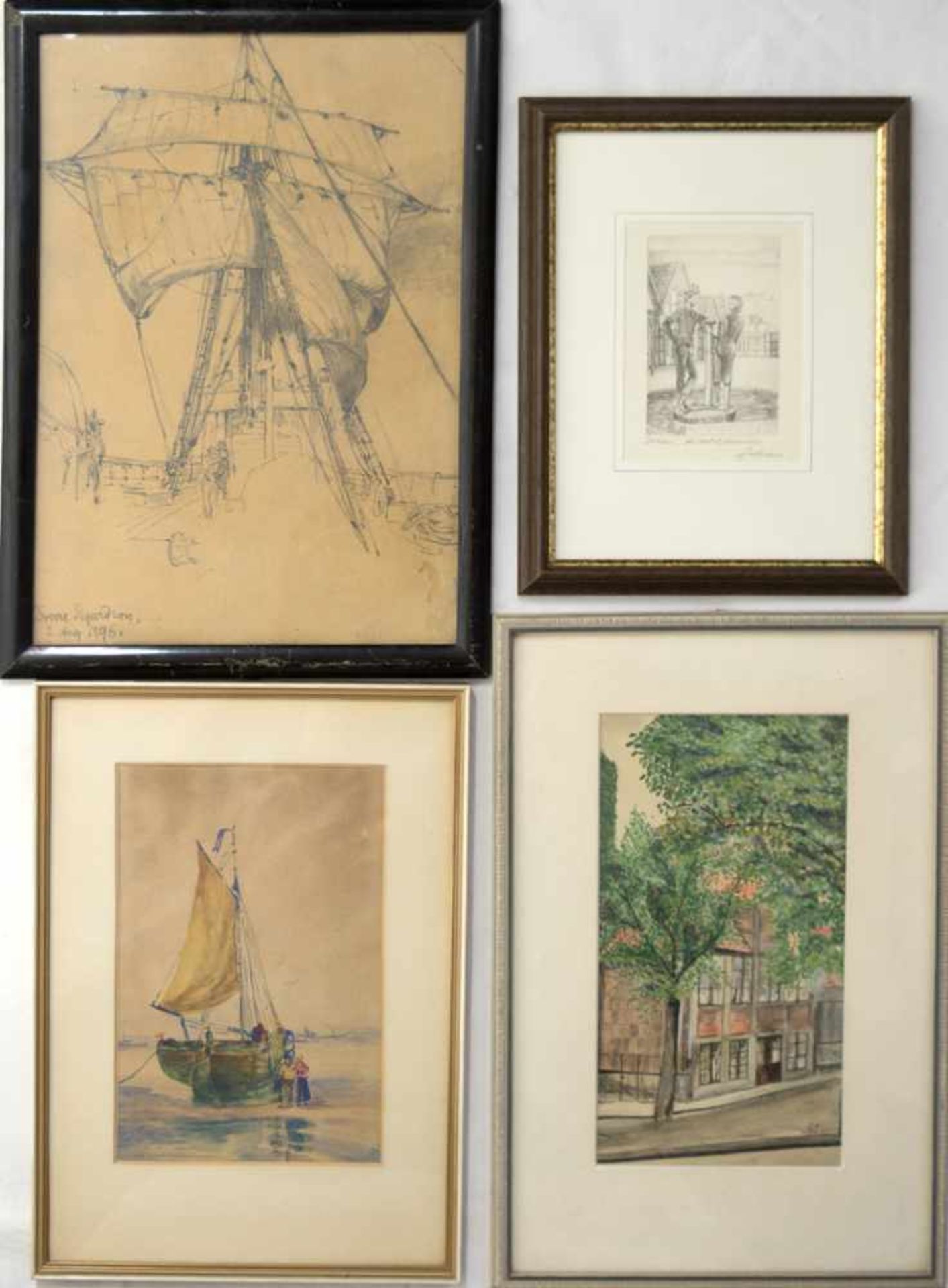 Konv. 4 Bilder "Fachwerkhaus", Aquarell, monogr. und dat. 1919, 25x13,5 cm, imPassepartout hinter