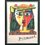 Plakat von Pablo Picasso "Frau mit Hut", Litho., sign. Picasso, 61x42,5 cm, hinter Glasund Rahmen