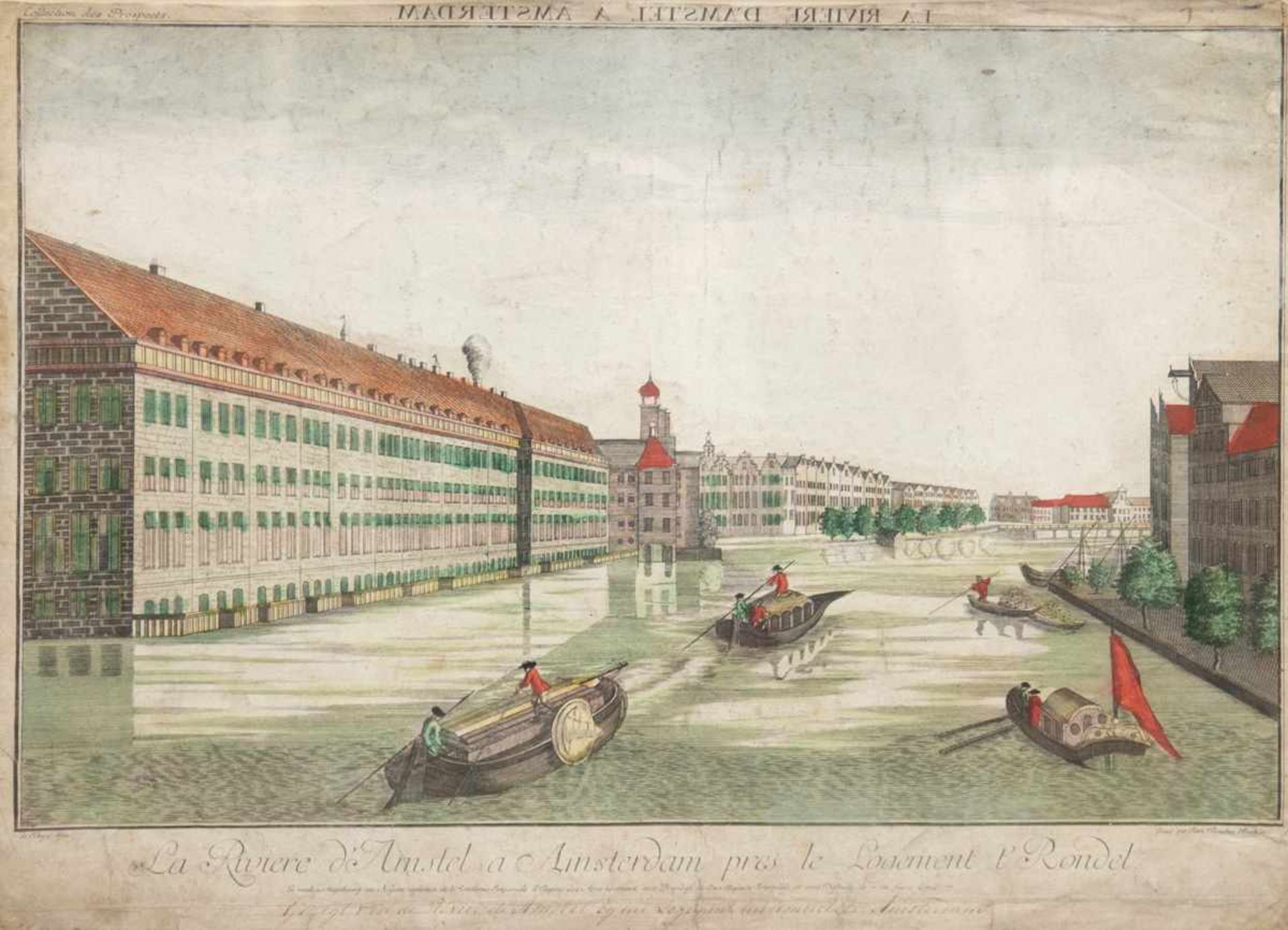 Guckkasten-Bild 18. Jh. "La Riviere d'Amstel a Amsterdam pres le Logement l'Rondel",kolorierter