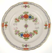 Meissen-Teller, Indische Blumenmalerei, zweiteilig, bunt mit Kupferfarben, Goldrand,