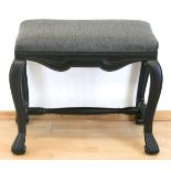 Hocker, um 1930, ebonisiert, gepolsterter Sitz mit grauem Stoffbezug, 47x59x41 cm