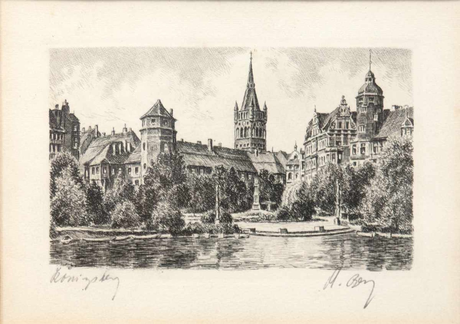 "Königsberg", Radierung, undeutl. sign. u.r. und bez. u.l., 12x17 cm, im Passepartouthinter Glas und - Bild 2 aus 3