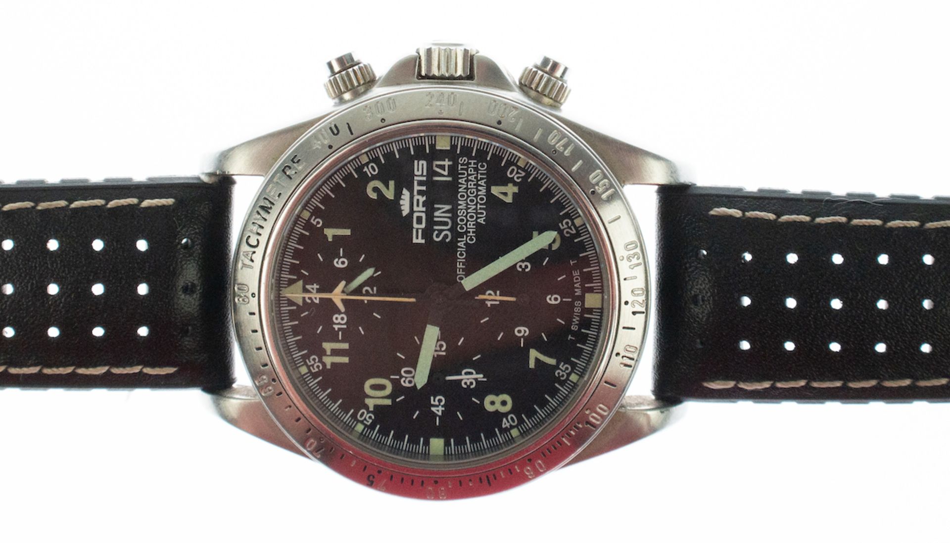 Herren-Armbanduhr "Fortis", Official Cosmonauts Chronograph Automatic, schwarzesZifferblatt mit