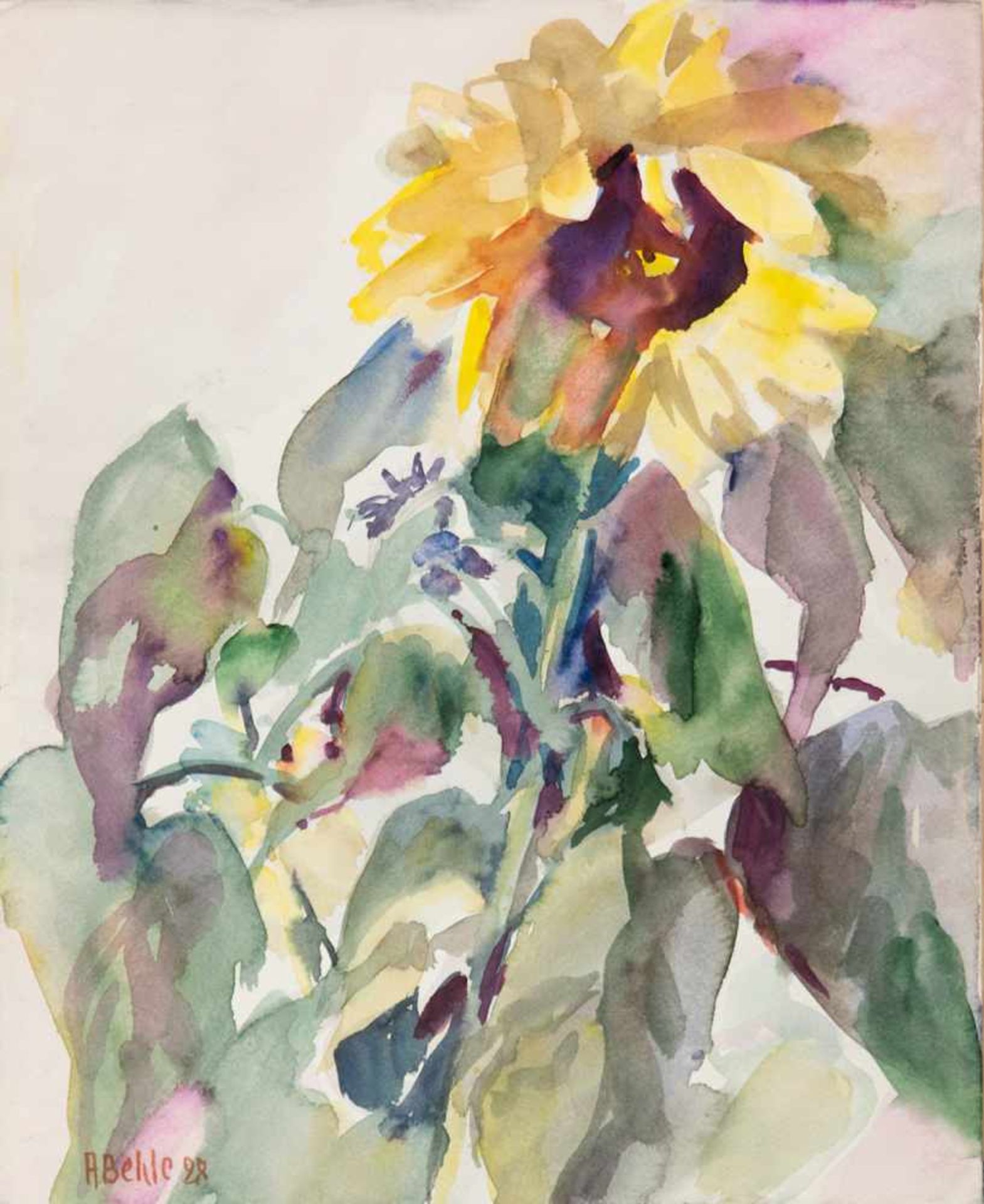 Behle, Alfred (1935-1997) "Blumenstilleben mit Sonnenblume", Aquarell, sign. u. dat'98. u.l.,